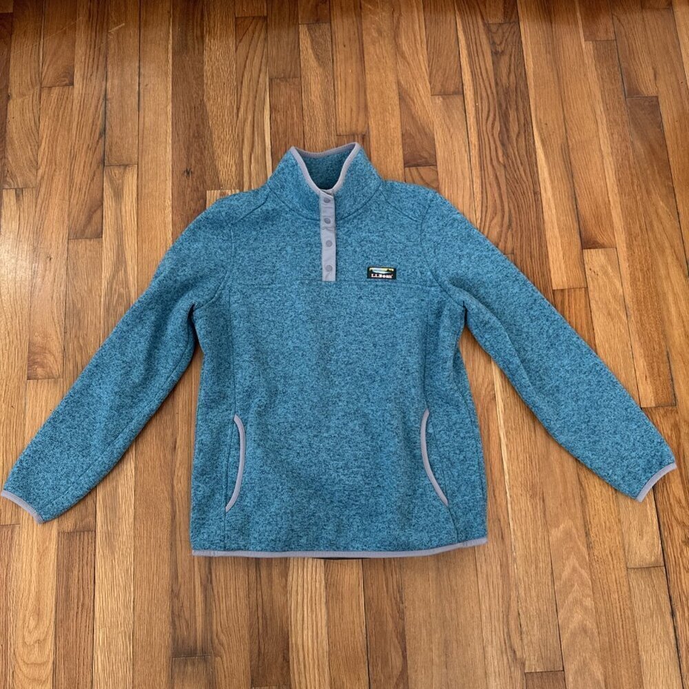 LL Bean Women's Fleece Pullover Sweater Teal Heather Size S Pet - Picture 2 of 4